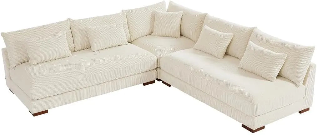 Canapé d'angle réversible en velours côtelé beige - SPERONE - Vente-Unique