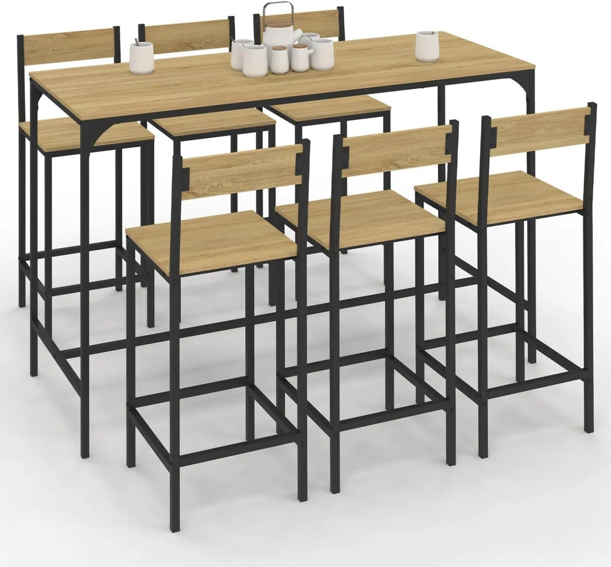 Ensemble de Bar Style Industriel Detroit: Table Haute 150 cm avec 6 Chaises