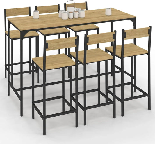 Ensemble de Bar Style Industriel Detroit: Table Haute 150 cm avec 6 Chaises