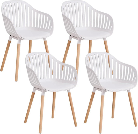 Ensemble de 4 chaises modernes avec accoudoirs et coussins - blanc