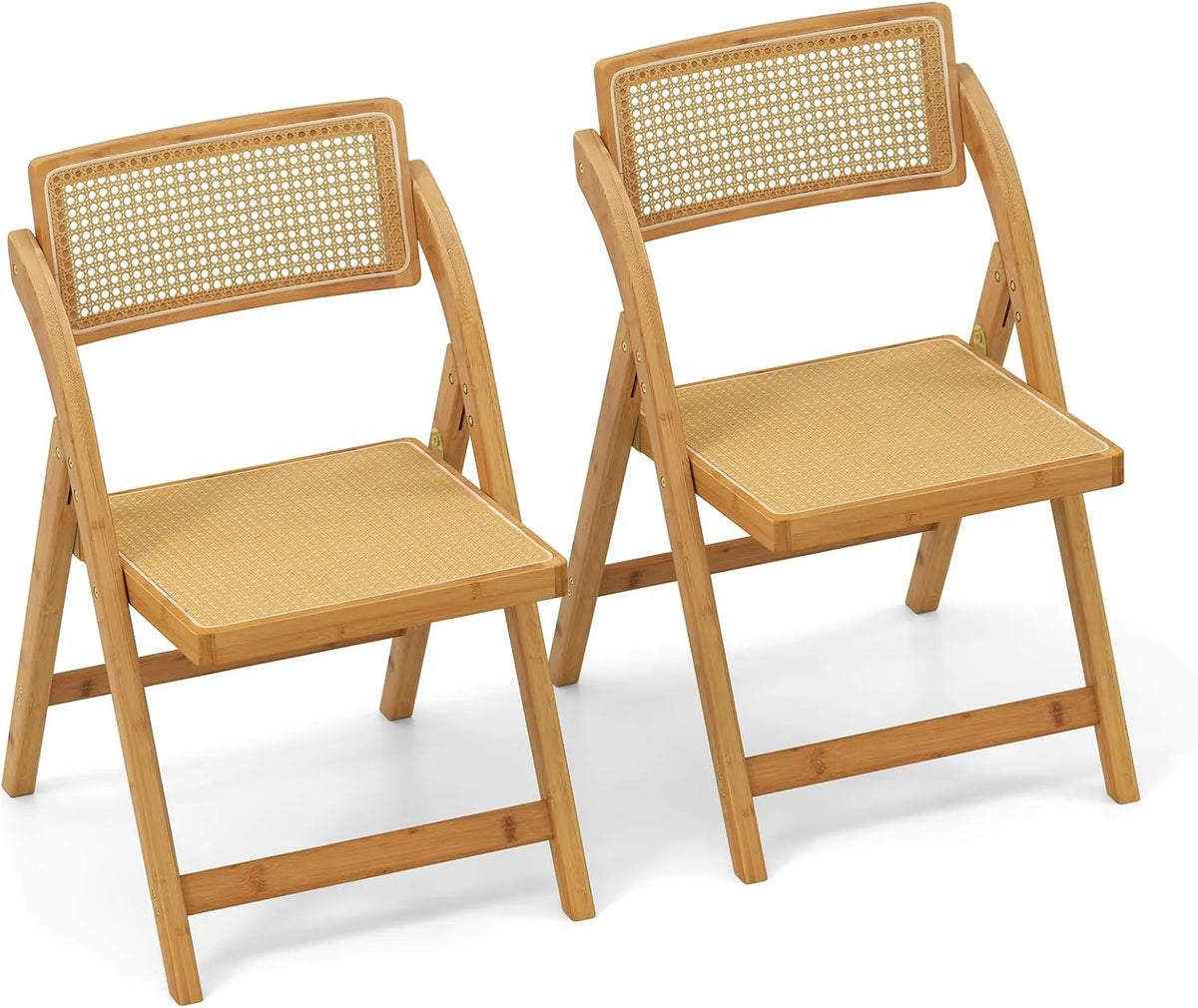 Lot de 2 Chaises Pliantes en Bambou avec Assise en Rotin, Design Bohème et Naturel