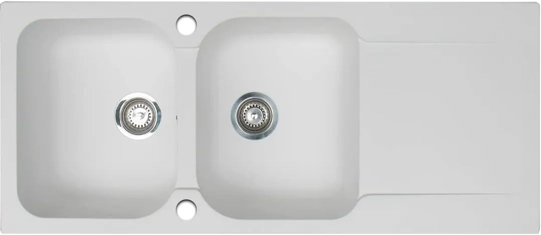 Évier Réversible en Résine Blanche avec Deux Cuves et Un Égouttoir - Essebagno Lisse