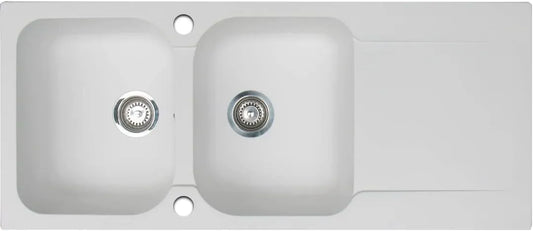 Évier Réversible en Résine Blanche avec Deux Cuves et Un Égouttoir - Essebagno Lisse