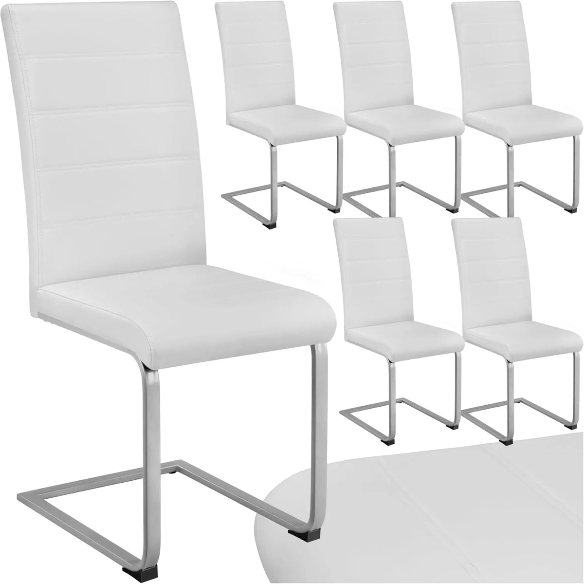 Chaises de Salle à Manger Tectake - Lot de 6, Ergonomiques et Confortables, Design Moderne en Cuir Synthétique, Pieds en Acier, Idéales pour Salon et Chambre