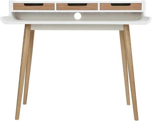 Bureau Scandinave en Bois Clair avec Rangement Blanc 110 cm - Miliboo OPUS