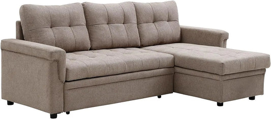 Canapé d'angle réversible convertible en tissu taupe - Confort et style