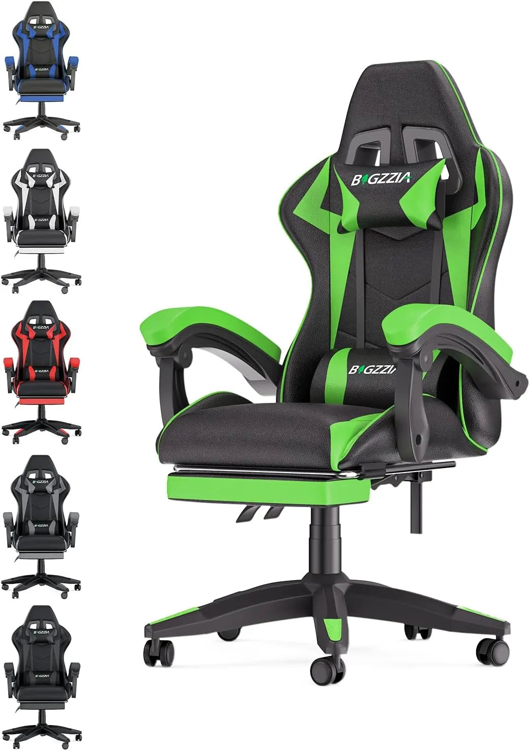 Chaise de Jeu Ergonomique en Cuir PU, Hauteur Ajustable, Inclinaison 155° avec Repose-Pieds - Pour Adultes et Enfants (Vert)