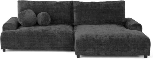 Canapé d'Angle Droit 4 Places Convertible en Velours Texturé avec Coffre - Gris Anthracite