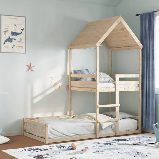 Lit superposé en bois massif avec échelle, espace de rangement intégré, idéal pour chambre d'enfants