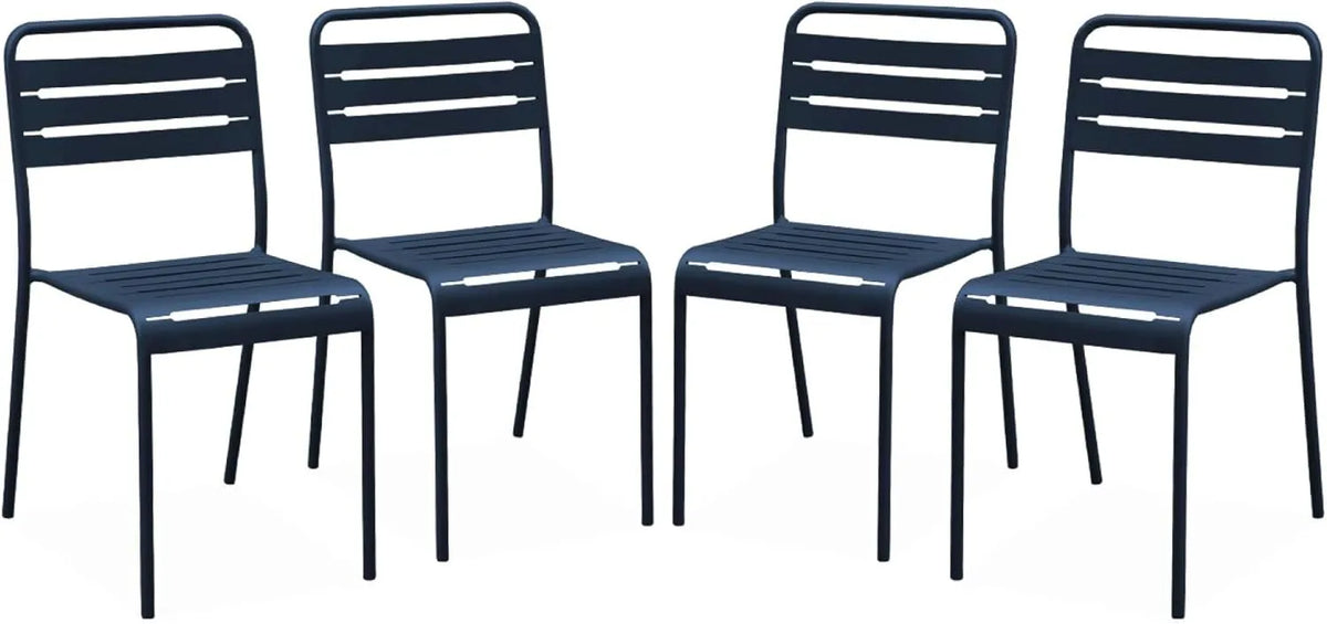 Chaises de Jardin en Acier, Lot de 4, Modèle Amelia, Couleur Marine, 44x52x79 cm