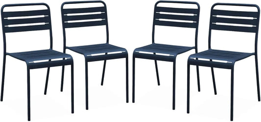 Chaises de Jardin en Acier, Lot de 4, Modèle Amelia, Couleur Marine, 44x52x79 cm