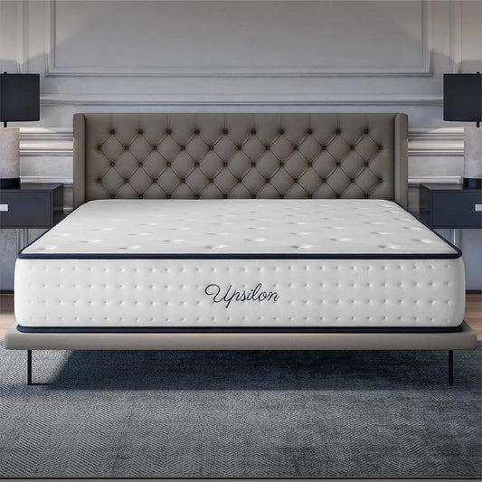 COSMOS - Matelas Hybride Upsilon 140x190 cm - Ressorts Ensachés et Mémoire de Forme - 7 Zones de Confort - Réversible - Soutien Mi-Ferme - Latex Bleu - Sommeil Indépendant - Conçu en Europe