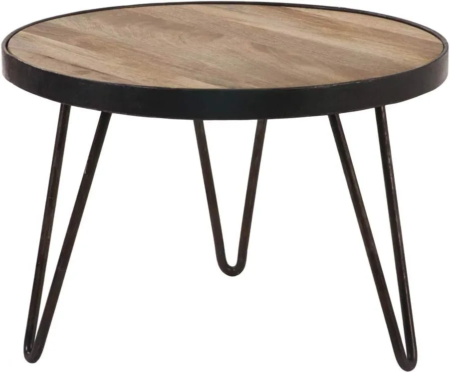 Table Basse Industrielle en Bois de Manguier et Métal Noir Ø50 cm