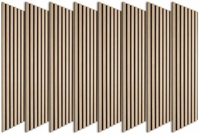 Ensemble de 8 Panneaux en Bois de Chêne Clair 120x30x1cm - Tête de Lit 180cm - Finition Fond Noir 2,88m²