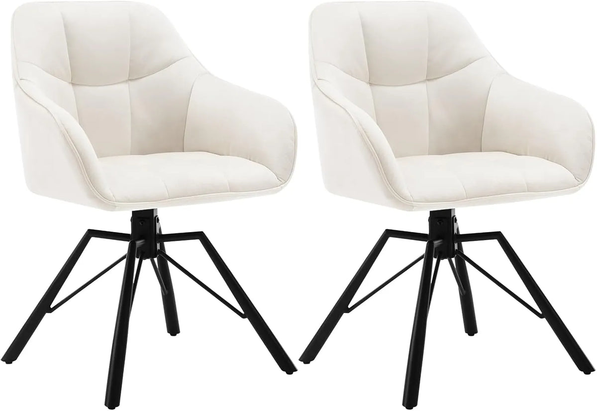 Lot de 2 Chaises Scandinaves en Velours avec Rotation à 360°, Assise Confortable et Pieds en Métal, Couleur Crème