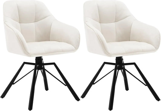 Lot de 2 Chaises Scandinaves en Velours avec Rotation à 360°, Assise Confortable et Pieds en Métal, Couleur Crème