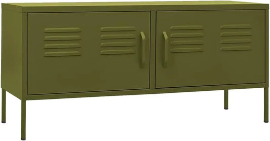 Meuble TV en Acier Vert Olive 105x35x50 cm pour Salon