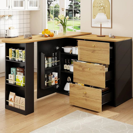Table de Bar Extensible avec Rangement et Pivotement à 360°