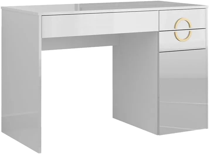 Bureau Moderne Adela en Blanc Brillant avec Trois Tiroirs, 115x55cm