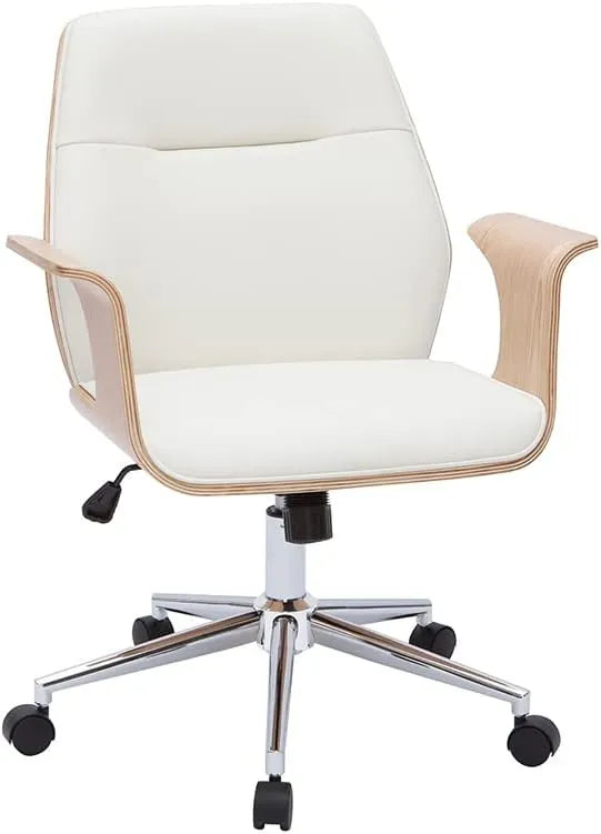 Chaise de Bureau Ergonomique Blanc et Bois avec Accoudoirs