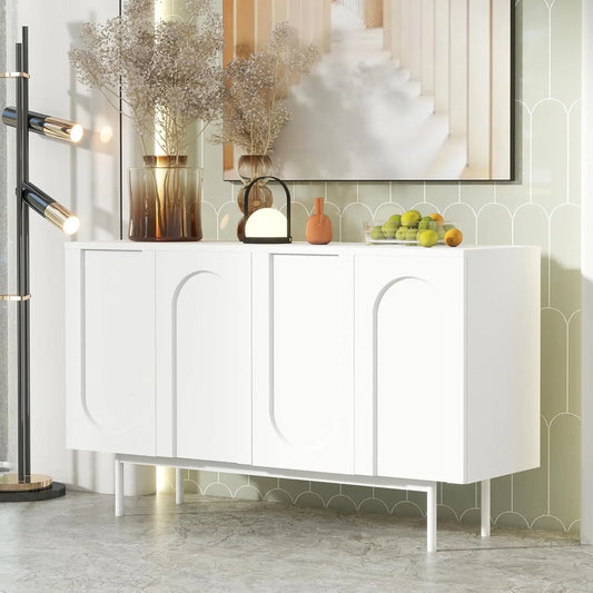 Buffet de cuisine moderne à 4 portes avec arc, minimaliste, pour salle à manger ou salon, blanc