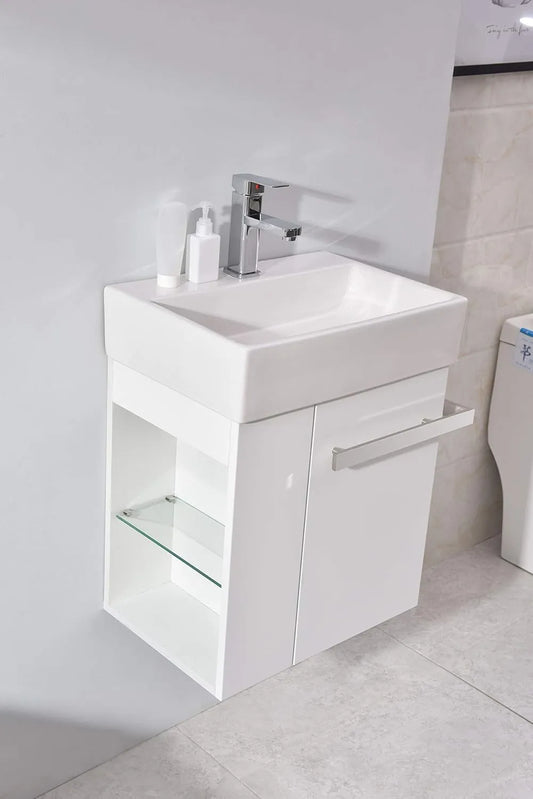 BERNSTEIN Meuble de Salle de Bain Compact 50 cm - Blanc Mat, Sans Bonde Pop-Up