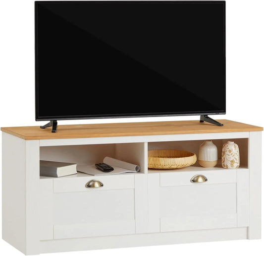 IDIMEX Meuble TV en Pin Blanc et Brun avec Rangement, Style Campagne, 110x50x40 cm