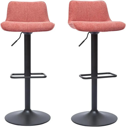 Ensemble de 2 Tabourets de Bar Ajustables en Velours Terracotta et Métal Noir