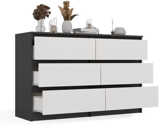 Commode Moderne 120 cm Anthracite/Chêne avec 6 Tiroirs pour Intérieur Polyvalent