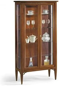 Vitrine en Bois et Verre Noyer pour Salon avec Étagères - Meuble de Rangement Retro 89x34x170 cm