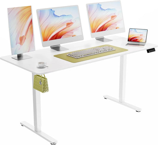 Bureau Électrique Réglable en Hauteur 160x70 cm avec Mémoire, Blanc