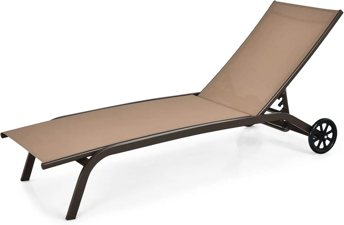 Bain de Soleil Réglable avec Roulettes, Charge 150 kg, Sans Pare-Soleil, 191 x 61 cm, Marron