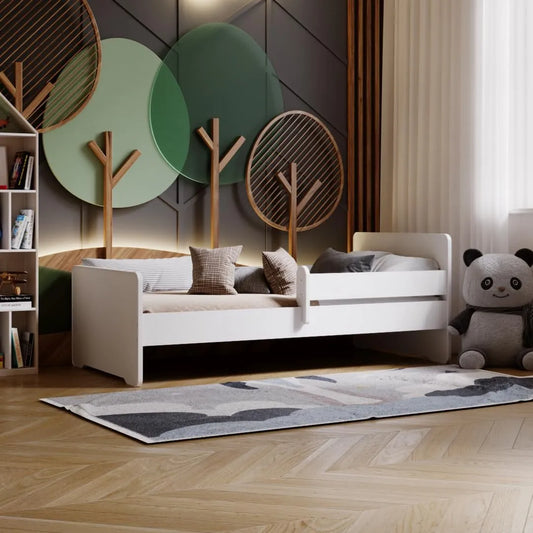 Lit Enfant KOBI Blanc avec Barrière de Sécurité et Matelas, 160x80 cm, Mixte