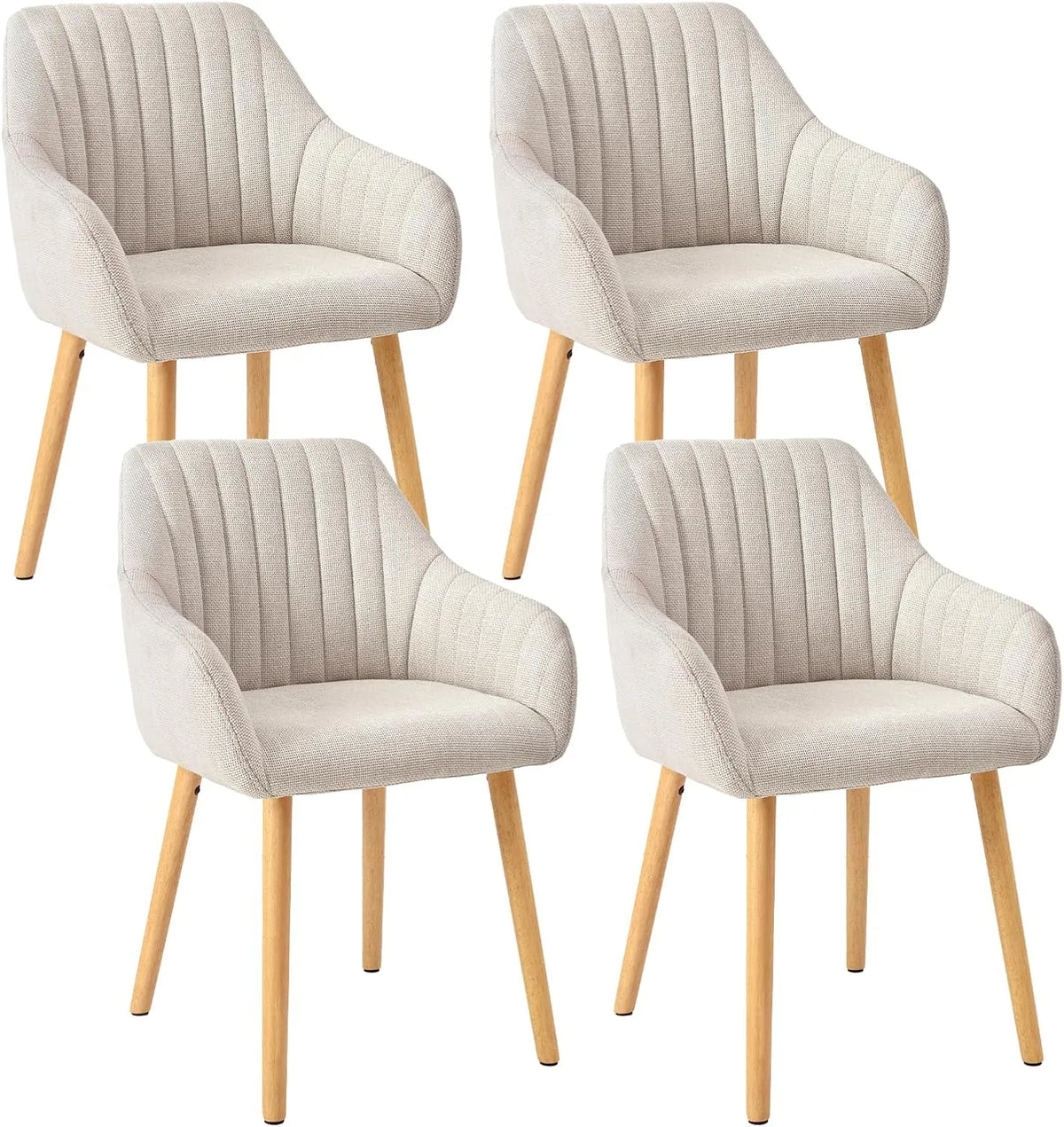 Ensemble de 4 Chaises de Salle à Manger en Polyester Beige avec Accoudoirs, Pieds en Bois