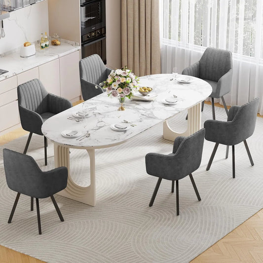 Ensemble de 6 Chaises Pivotantes en Velours avec Accoudoirs pour Salle à Manger et Salon, 360° Rotatives, Gris Foncé