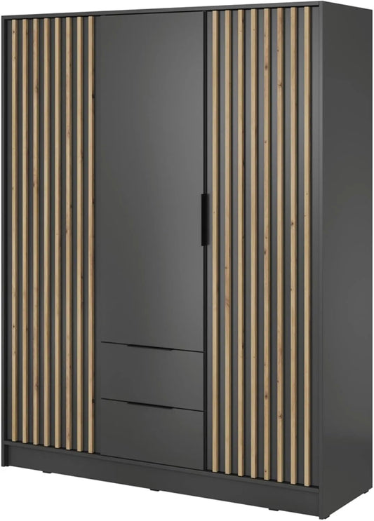 Armoire Moderne 155 cm avec Penderie et Tiroirs, 3 Portes en Graphite
