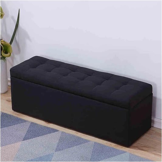 Banc de rangement multifonction avec assise noire rembourrée et étagère à chaussures - Pour salon, entrée, chambre