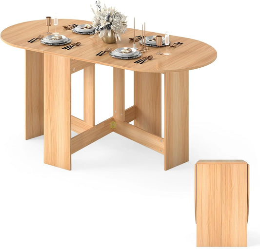 Table à manger extensible en bois pour 4-7 personnes, ovale et pliable, 163 x 80 x 75 cm, multifonctionnelle pour salle à manger et salon (naturel)