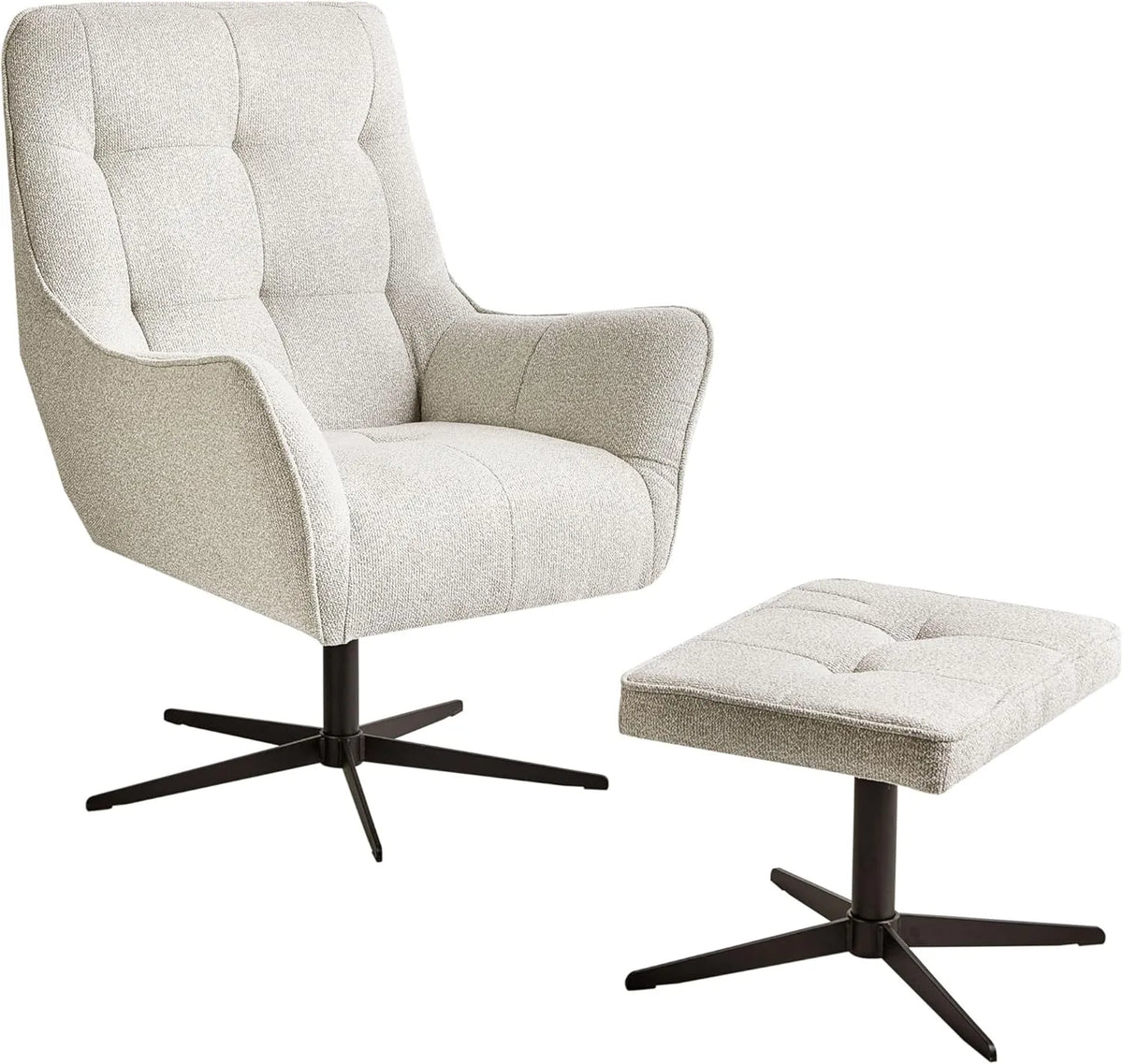 Fauteuil Pivotant Beige avec Pouf et Pieds en Métal pour Salon - Molle II