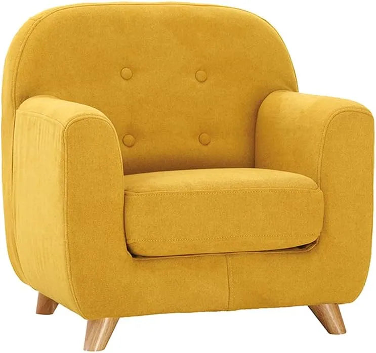 Fauteuil Enfant Scandinave Tissu Velours Moutarde Bois Clair NORKID