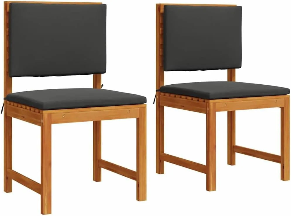 Ensemble de 2 Chaises de Jardin en Bois d'Acacia Massif avec Coussin - Marron