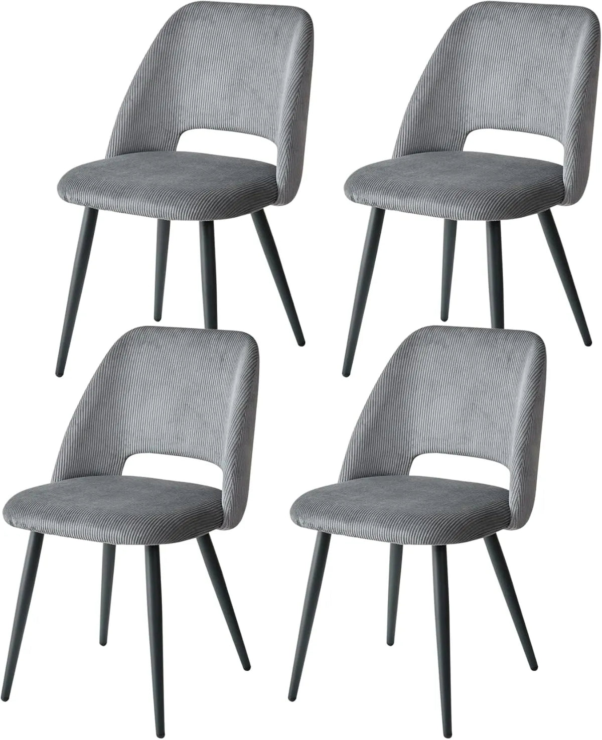 GrandCA HOME Ensemble de 4 Chaises Velours Côtelé Modernes pour Salle à Manger, Cuisine ou Salon, Dossier Ajourné, Rembourrage Confortable (Gris)
