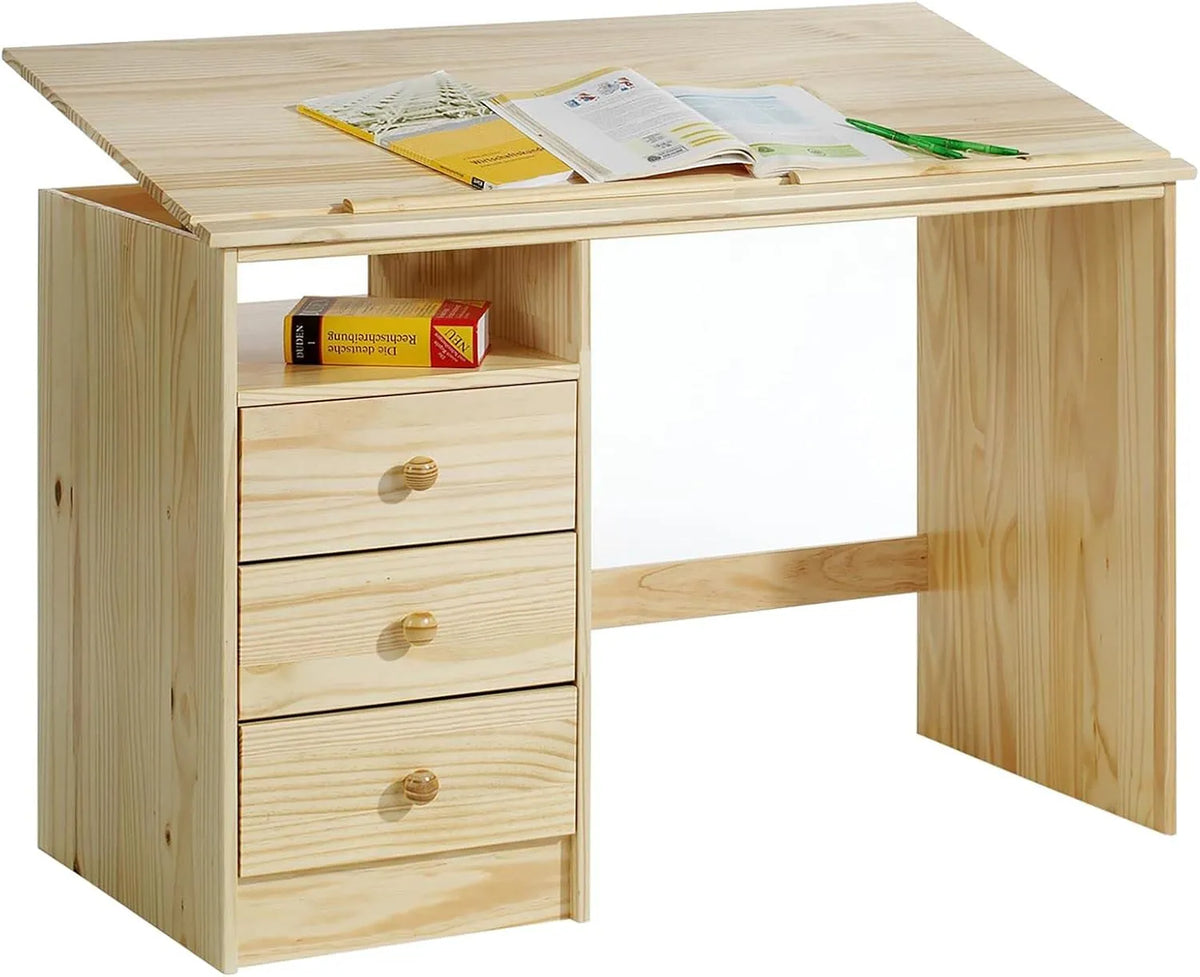 Bureau d'enfant en bois massif avec tiroirs et casier - Style classique