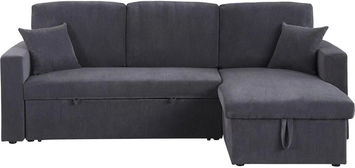 Canapé d'angle en velours côtelé convertible 3 places - Gris - Design moderne