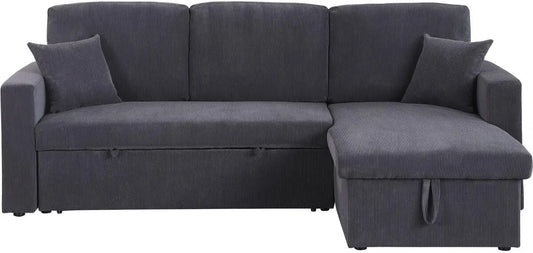 Canapé d'angle en velours côtelé convertible 3 places - Gris - Design moderne
