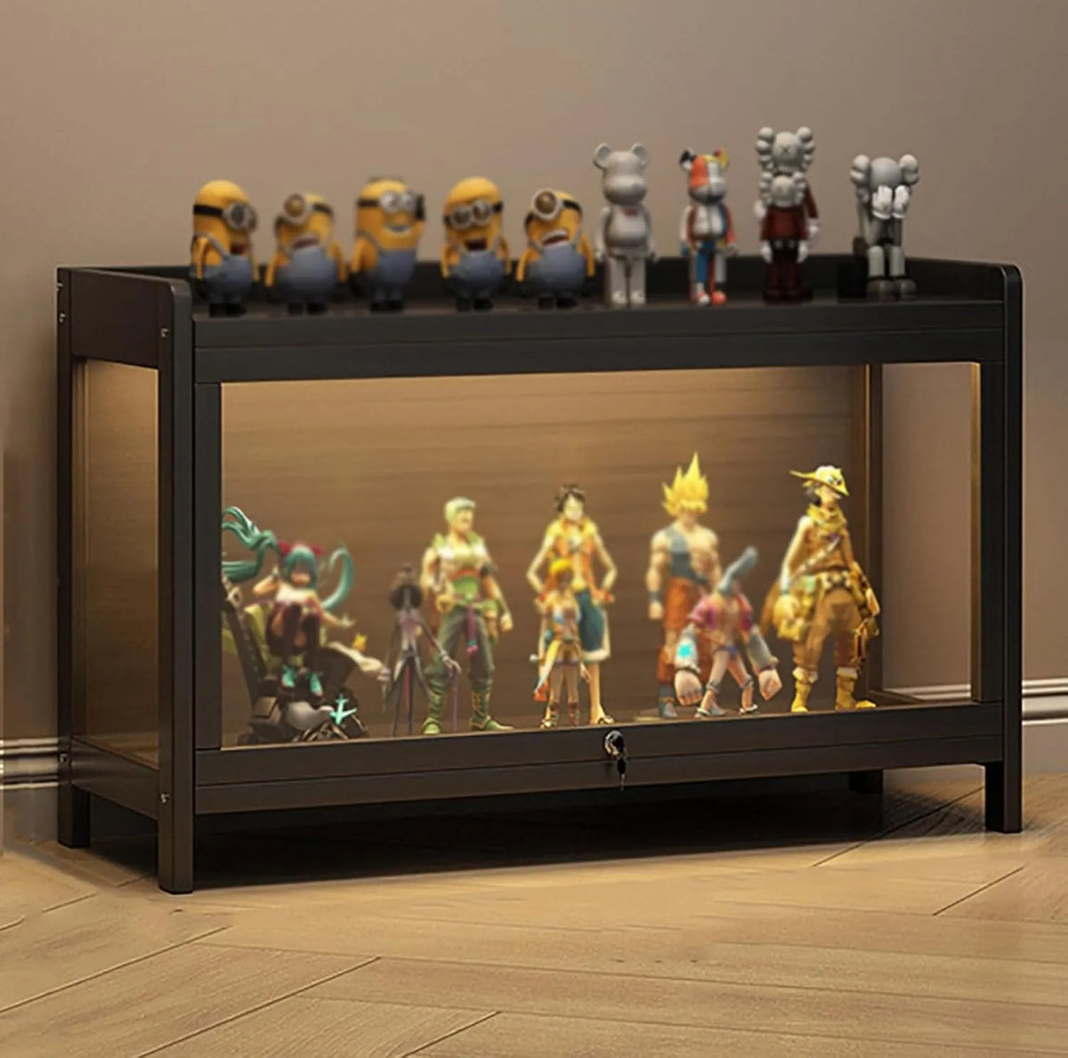 Présentoir de Collection en Bambou avec Vitrine Acrylique Antipoussière pour Maison et Bureau