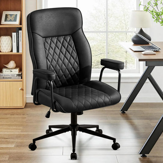 Chaise de Bureau Ergonomique en Cuir PU, Réglable et Inclinable, Noire