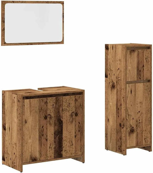 Ensemble de Meubles de Bain 3 Pièces avec Armoire et Placard en Bois
