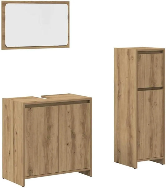 Ensemble de Salle de Bain 3 Pièces avec Armoire en Bois Composite