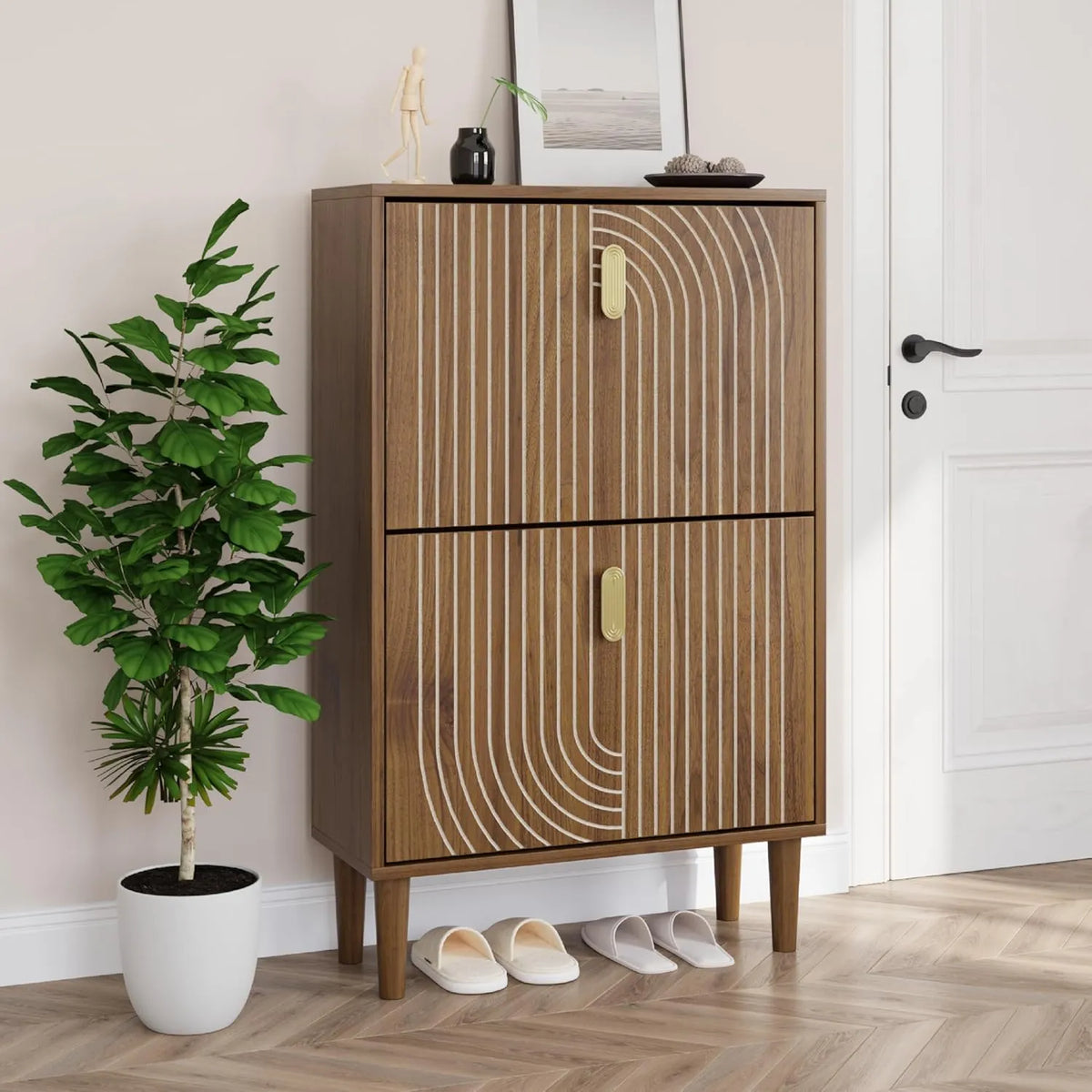 Armoire à Chaussures Smuxee avec Tiroirs Rabattables en Noyer pour Entrée